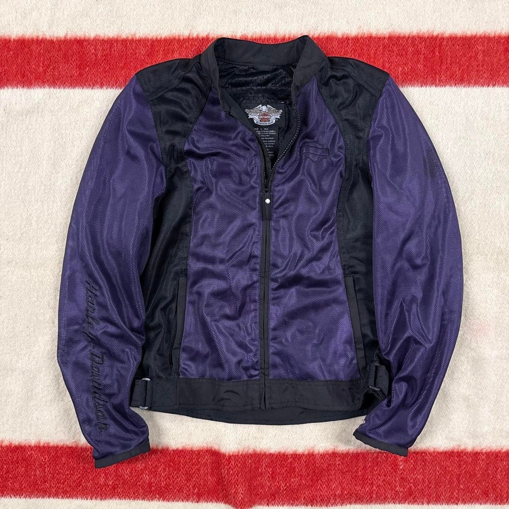 Harley Davidson Womens Purple Mesh Biker Jacket Y2K Embroidered Motorcycle S